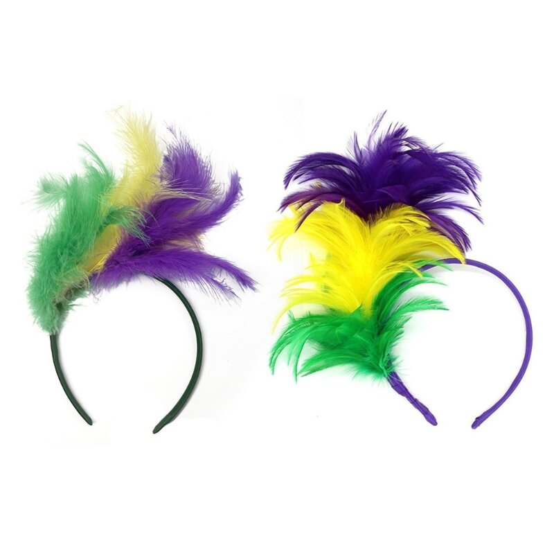 Y166 Mardi Gras Flapper Headband Bulu Mardi Gras Parades Masquerade Headpiece