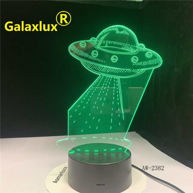 Nave espacial alienígena OVNI de dibujos animados, luces nocturnas 3D acrílicas, lámpara de mesa LED USB para dormir, decoración remota para el hogar, regalo de Navidad 2382
