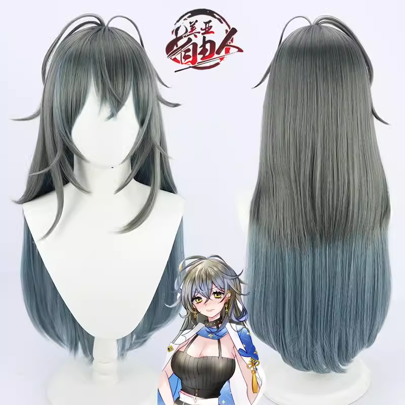Парик для косплея lke Eveland из синтетического волокна в стиле аниме, длинные волосы с синим и серым градиентом и шапочка для парика