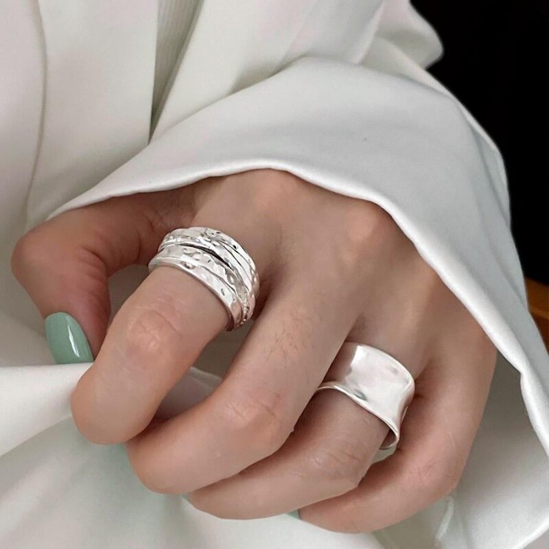 Bf Club 925 Sterling Zilveren Ring Voor Vrouwen Sieraden Wijd Eenvoudig Open Vintage Handgemaakte Ring Allergie Voor Feest Verjaardagscadeau