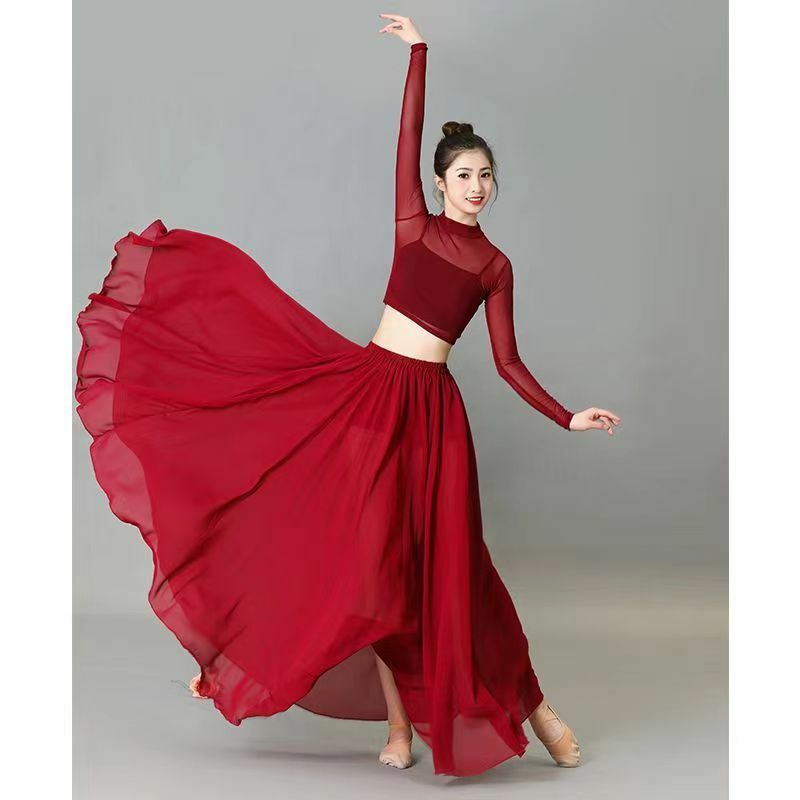 Chinese ancient style skirt set temperament  jazz dance wine red versatile dance photo taking costume performance half skirt