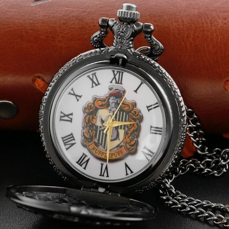 Schwarz Akademie von Zauberei Abzeichen Taschenuhr Halskette Vintage Steampunk Anhänger Kette Uhr Mode frauen männer Geschenk XH3030