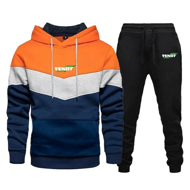 2022 European and American new fendt male and female casual jumper + casual pants couple sewing hoodie all-match suit
