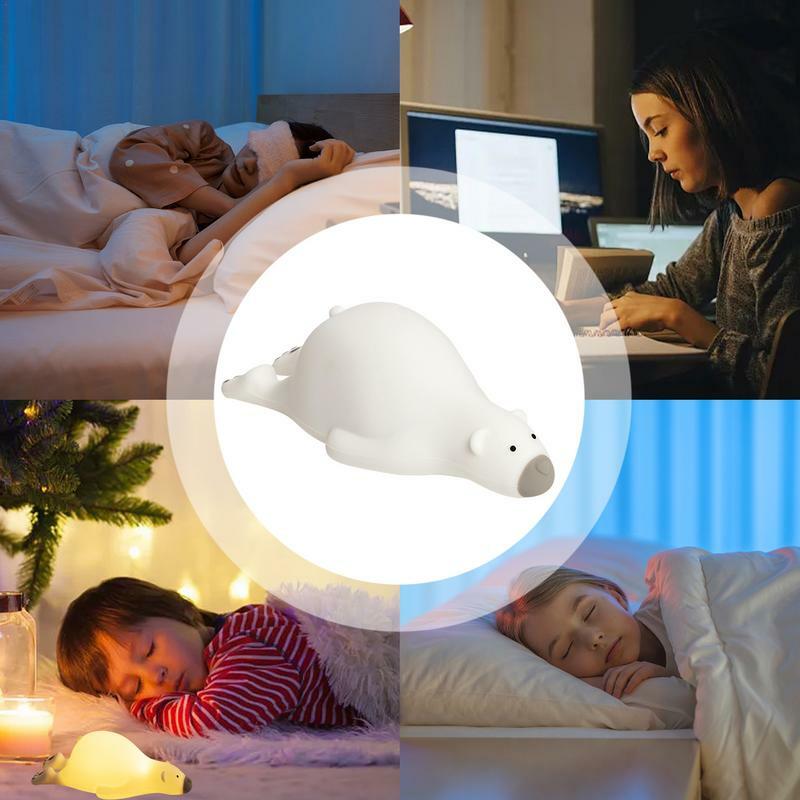 Silicone Bear Night Light para meninos e meninas, USB Recarregável, Squishy, Regulável, Preguiçoso, Animal, Nightlight