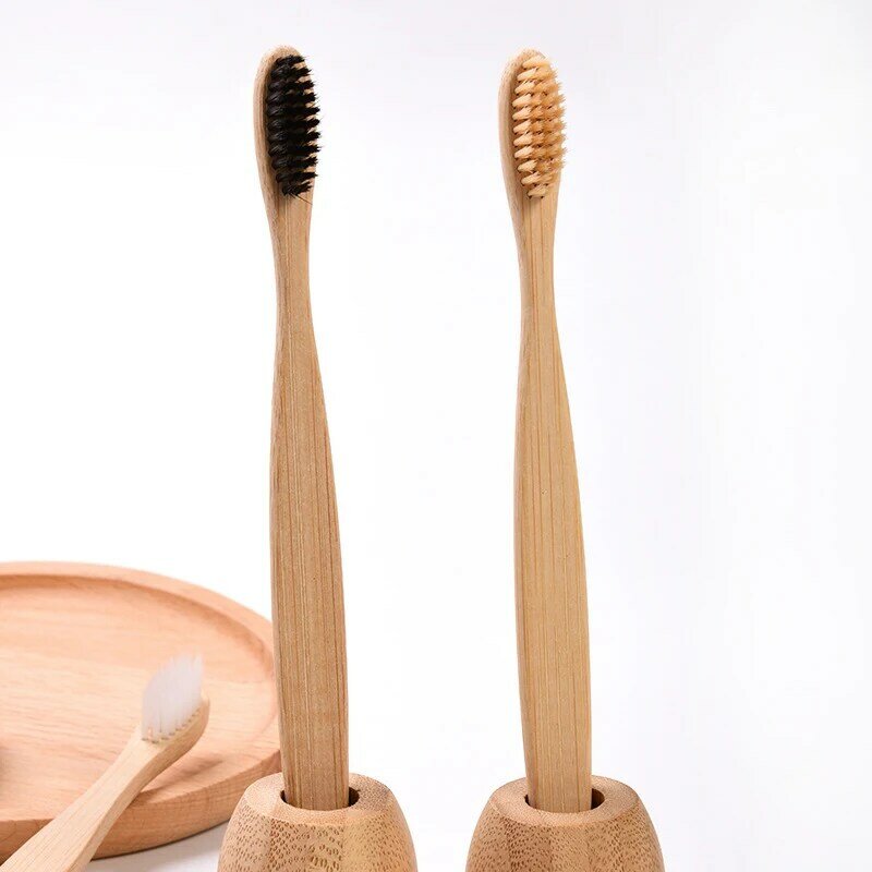 Escova de dentes de bambu com cerdas macias para adultos, eco amigável, biodegradável, sem plástico, higiene oral, punho de bambu, 10pcs