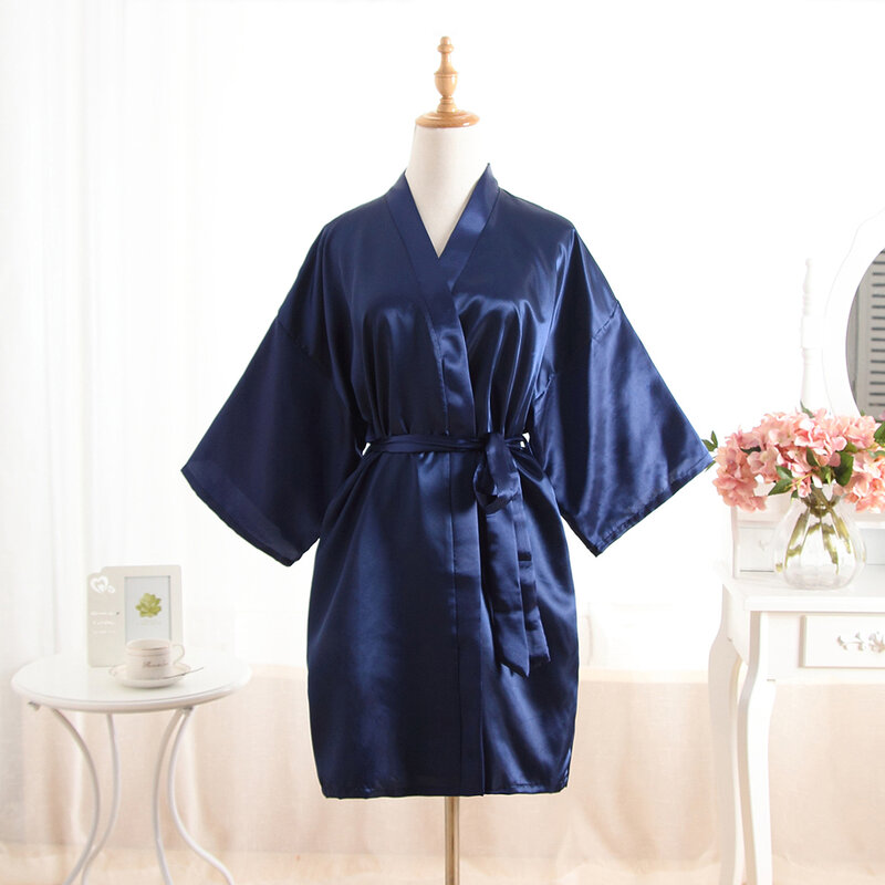 Batas largas informales de satén de seda para hombre, ropa de dormir de Color sólido, Kimono, albornoz, camisón