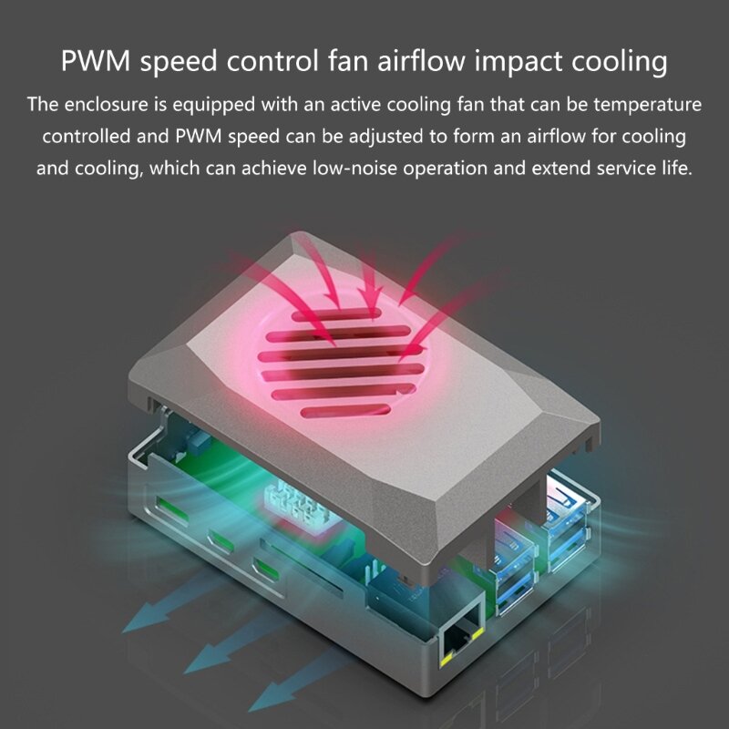 PWM 팬 박스가 포함된 RPI5 보드용 효율적인 방열 보호 케이스 커버