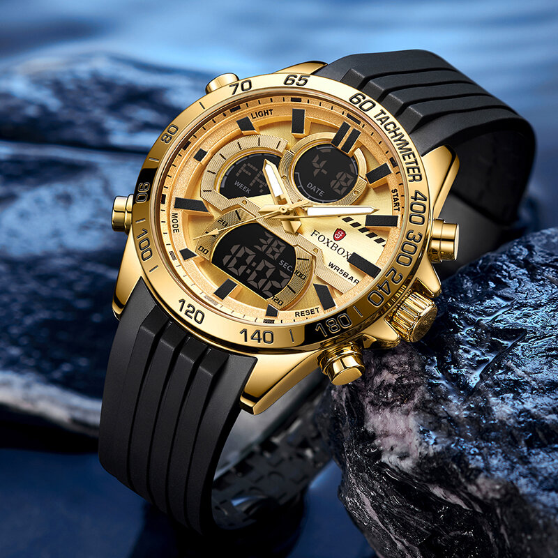LIGE luksusowy podwójny wyświetlacz męskie zegarki na rękę świecący sportowe męskie zegarek wodoodporny wojskowy kwarcowy męski zegar Relogio Masculino