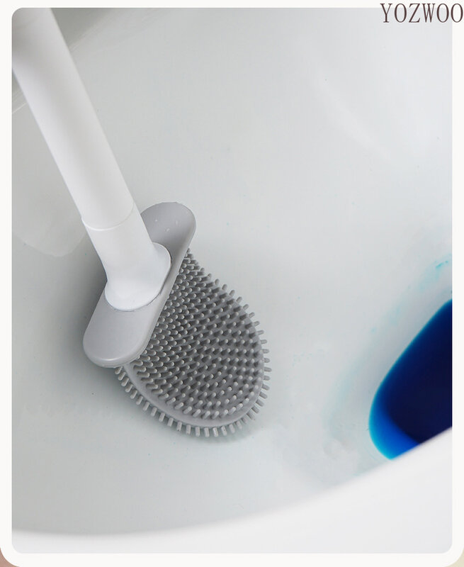 Cepillo de inodoro transpirable a prueba de fugas de agua con Base de silicona, Wc, cabeza plana, cerdas suaves flexibles, soporte de secado rápido