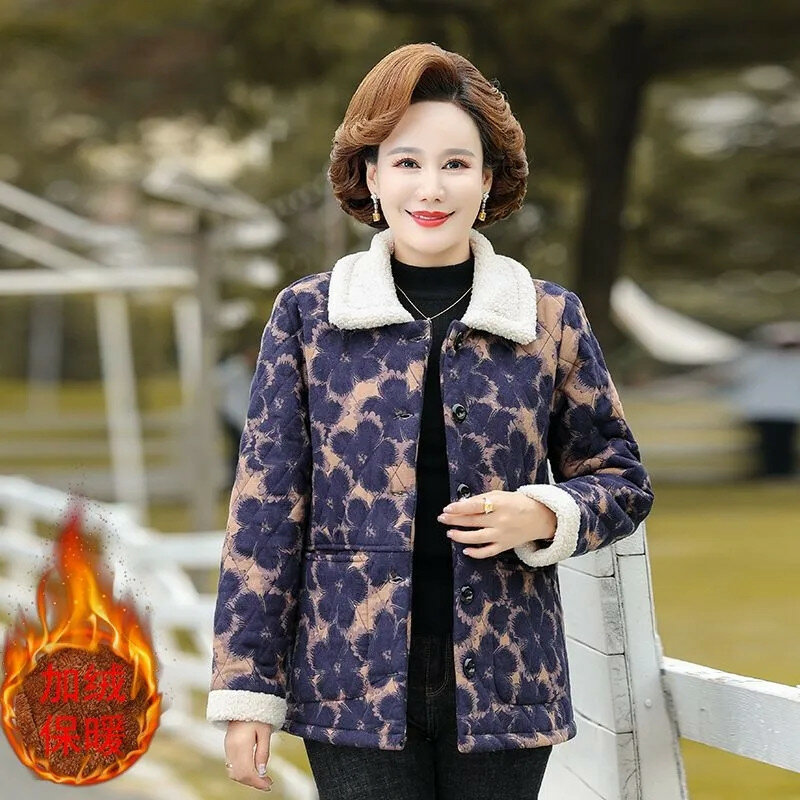 Manteau d'hiver en velours pour femme, veste en coton pour femme, garde au chaud, mère d'âge moyen, 50 ans, 60 ans, nouveau, 2023