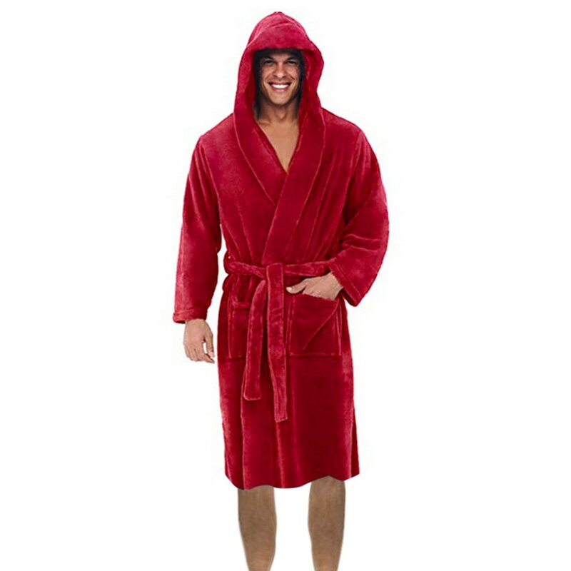 Men'S Winter Warm Home Nightgown Men'S Winter Plush Lengthened Shawl Bathrobe Home Clothes Long Sleeved Robe Coat