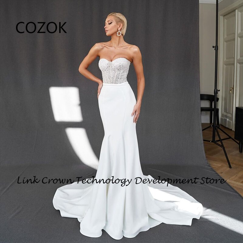 COZOK 코르셋 인어 웨딩 드레스 여성용, 2024 여름 민소매 신부 가운, 스팽글 새틴 장식, 신제품