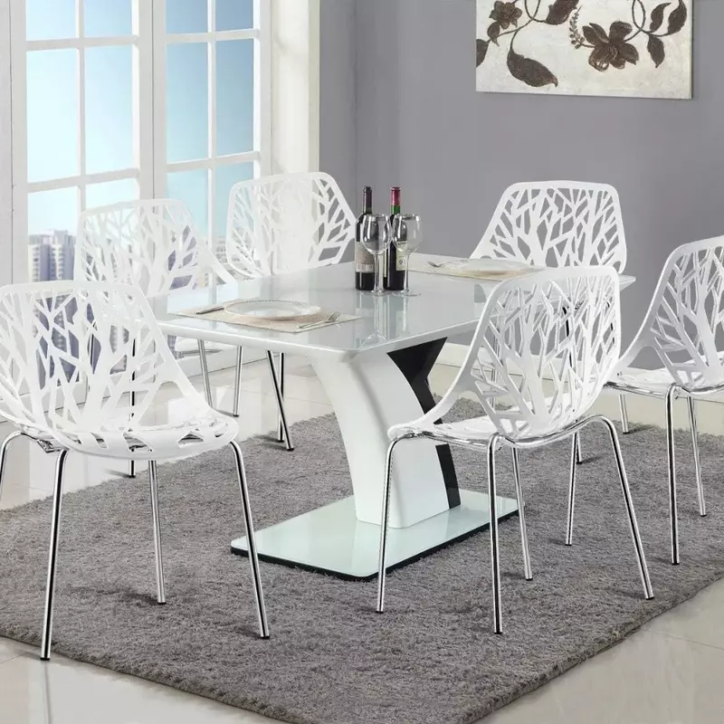Set of 6 Modern Dining Chairs w/Plastic Feet Pads Stackable Chair Geometric Style Furniture Dining Side Chairs