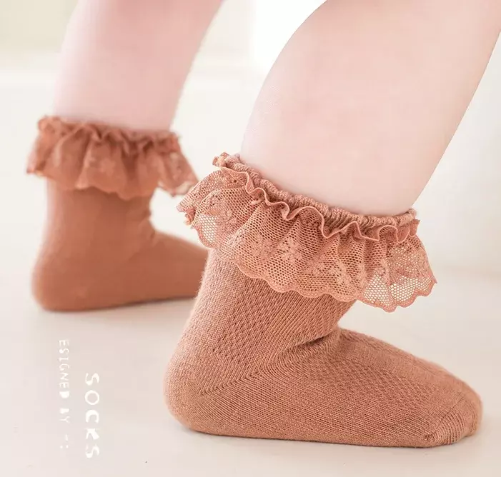 Korean Baby Ruffle Socks Solid Color Cotton Breathable Mesh Socks for Baby Girls Newborn Infant Toddler Kids Socks 0-8years Old