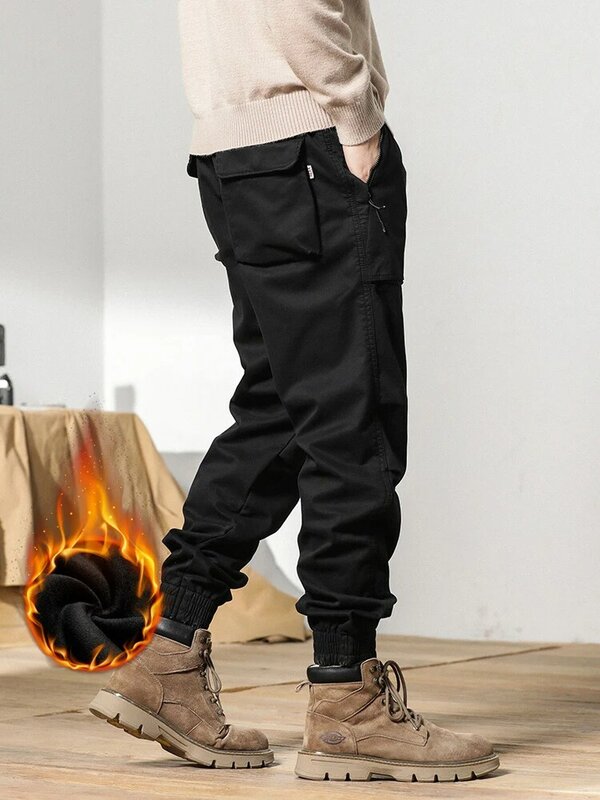 Зимние мужские брюки карго 2022 новые толстые теплые флисовые брюки с несколькими карманами мужские уличные тонкие повседневные хлопковые термо-джоггеры