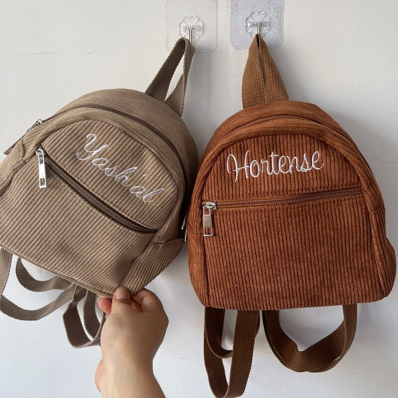 Customized Embroidery New Corduroy Solid Color Fashionable Women's Backpack Belongs To Your Name Simple And Wersatile Backpack