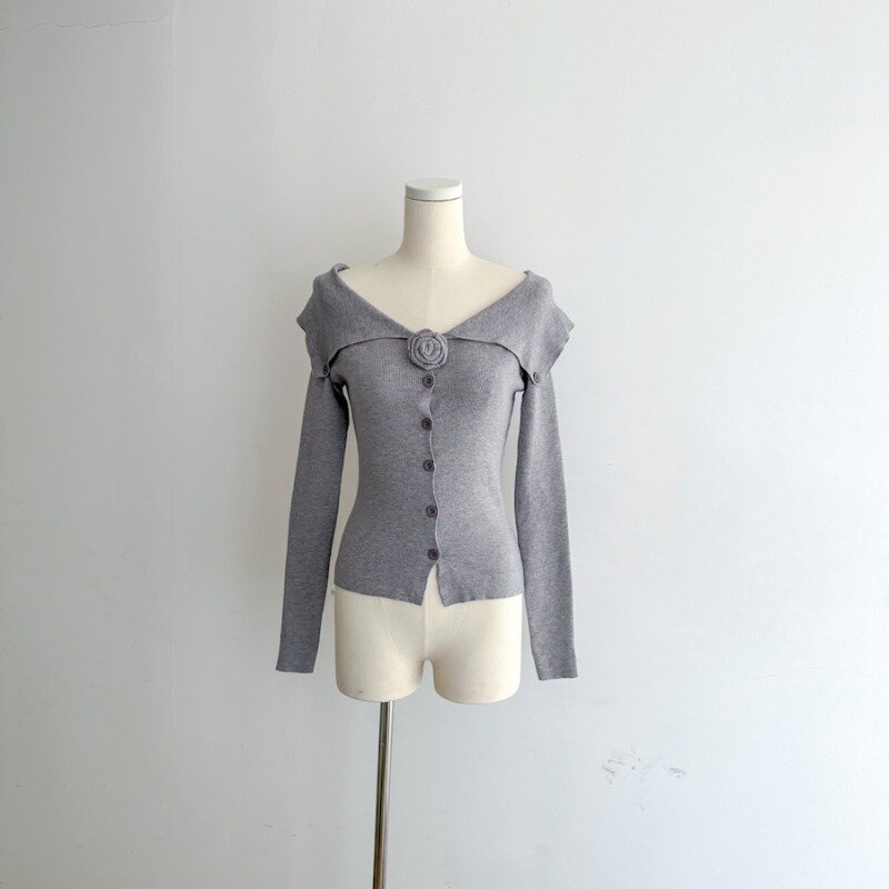 Cardigã de malha de um ombro feminino, cardigã monocromático, top suave, roupas femininas, moda coreana, senso de design