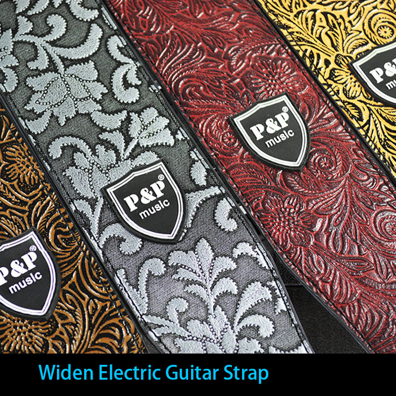 Correa de guitarra para P & P de cuero genuino, cinturón bordado suave ajustable de 2,5 pulgadas, bajo clásico, accesorios de guitarra para Hobby musical