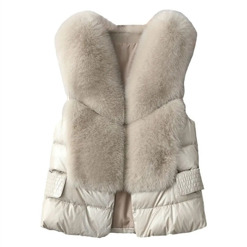Mulheres Iimitation Fox Fur Vest Coat, jaqueta curta, desgaste do inverno feminino, colete sem mangas, outono, novo