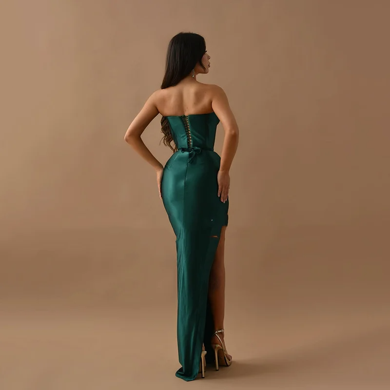 2024 Women V-Neck Mermaid Prom Dresses Side Slit Satin Off Shoulder Evening Dress Cocktail Party Prom Gowns Custom Size