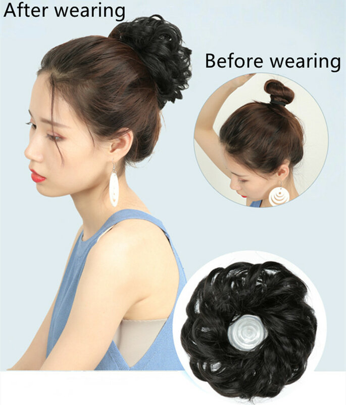Synthetic Chignon Messy Bun Elastic Hairpin in Hair Piece Wavy Curly Hair Bun Ponytail Extensions Scrunchie Hairpieces for Women