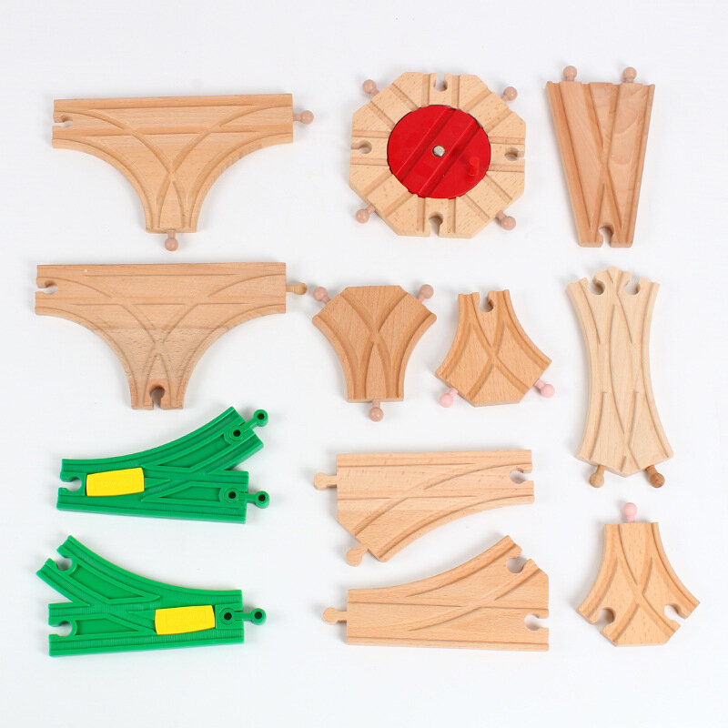 Pista de madera de haya para bifurcación de vías de tren, accesorios de pistas de madera, juguetes educativos para niños, regalo