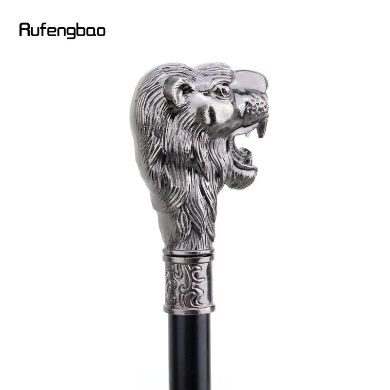 Sliver Lion Head with Mustache Single Joint Fashion Walking Stick Decorative Cospaly Party Walking Cane Halloween Crosier 93cm