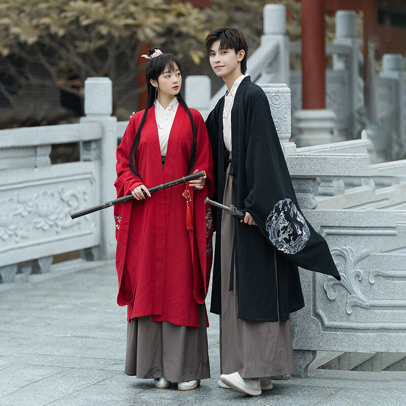 Pasangan Kostum Dinasti Han Pakaian Pendekar Kuno Tiongkok Setelan Kimono Pria Setelan Tang Bordir Gaun Hanfu Setelan Cosplay