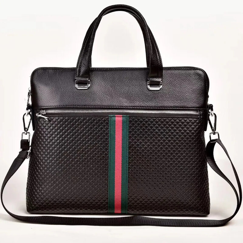 New Business Men Executive Briefcase With Zipper Leather Handbag For Documents Luxury Shoulder Messenger Bag Male Laptop