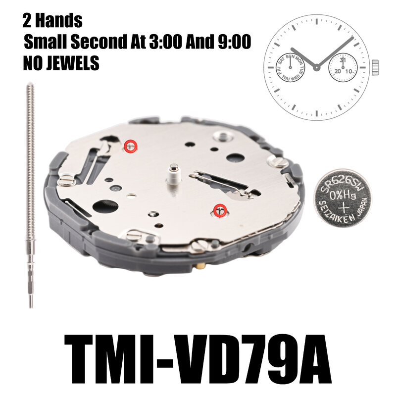 Movimiento VD79 Tmi VD79 con 2 manos, multiojo (día, fecha, 24 horas, sección pequeña), tamaño: 10 ½, altura: 3,45mm