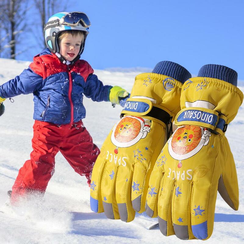 Guantes de esquí con forro de felpa gruesa, resistentes al desgaste, cálidos e impermeables, suaves, para niños pequeños, Invierno