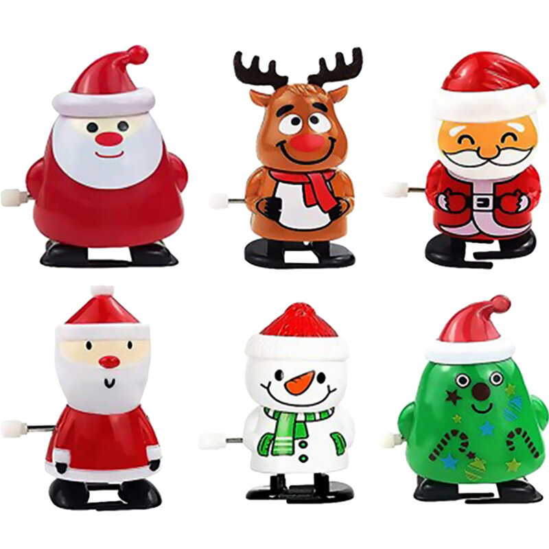 12pcs Christmas Wind Up Toys Funny Toys Kids Toys Party Wind Up Plaything Christmas Walking Santa Claus Mini Clockwork Toys