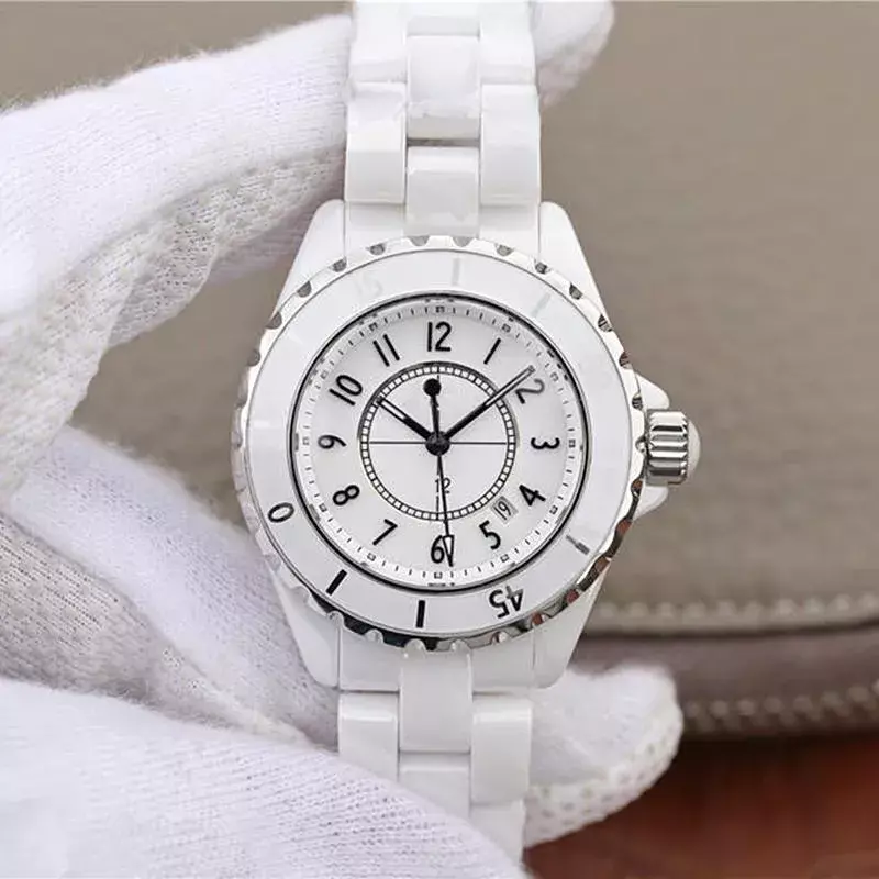 New Watch Women Couple Watches Luxury Ceramic Waterproof Quartz Wristwatch Black White Ceramic Classic Retro Ladies Girls Clock