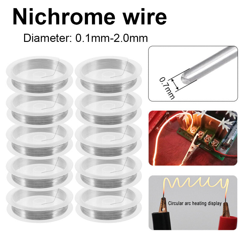 0.1mm - 2.0mm High Temp Wire Nichrome Heat Resistant Wire General Purpose Support Wire Craft Wire (Length 1/5/10M)