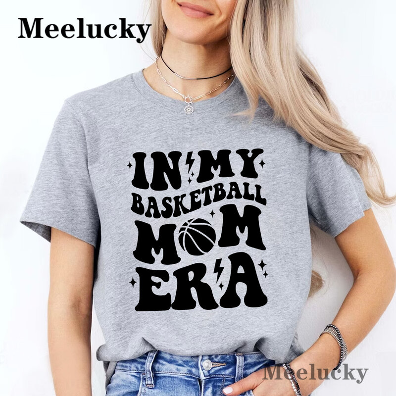 In My Basketball Mom Era minimalista 100% algodón puro para mujer, camisetas de manga corta con estampado de letras, Tops con patrón