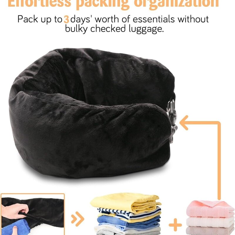 Travel Neck Pillow Self-filling Travel Pillow Portable Stuffable Neck Pillow for Travel with Refillable Support Cushion for Car