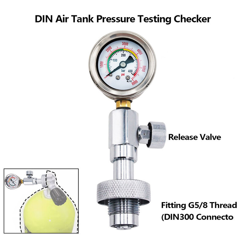 Verificador de pressão do tanque de ar do mergulho com 400bar calibre scba teste pressão do tanque para garrafas da válvula do ruído