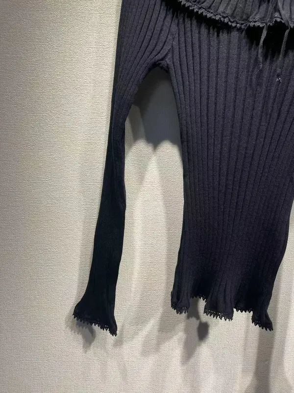 Frauen gestrickt Pullover Rüschen O-Ausschnitt einfarbig schlank Frühherbst lässig All-Match Bottom ing Tops