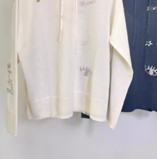 Suéter feminino com capuz com cordão, padrões bordados, manga comprida, pulôver de malha para senhoras, casual, novo, primavera, 2022