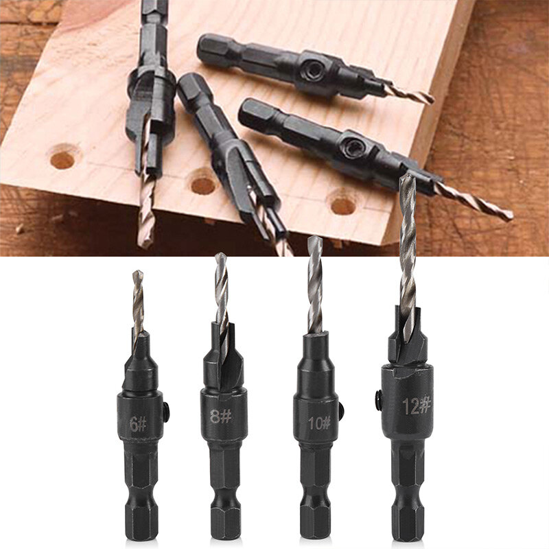 5pcs Woodworking Hex Shank 2 Flute Tct Carbide Carpentry Drill Bits Countersink Drill Bit Set For Wood,Screw Hole Opening Bits