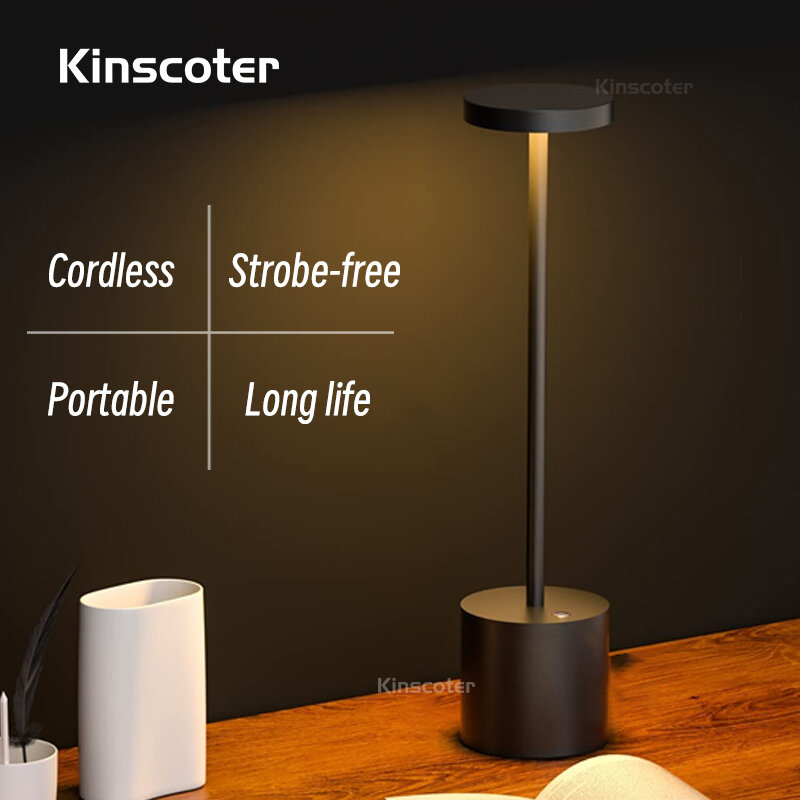 KINSCOTER 무선 LED 데스크 램프 야간 조명, 모던 앰비언트 조명, 룸 레스토랑 바 장식용 USB 골드 알루미늄 분위기 램프