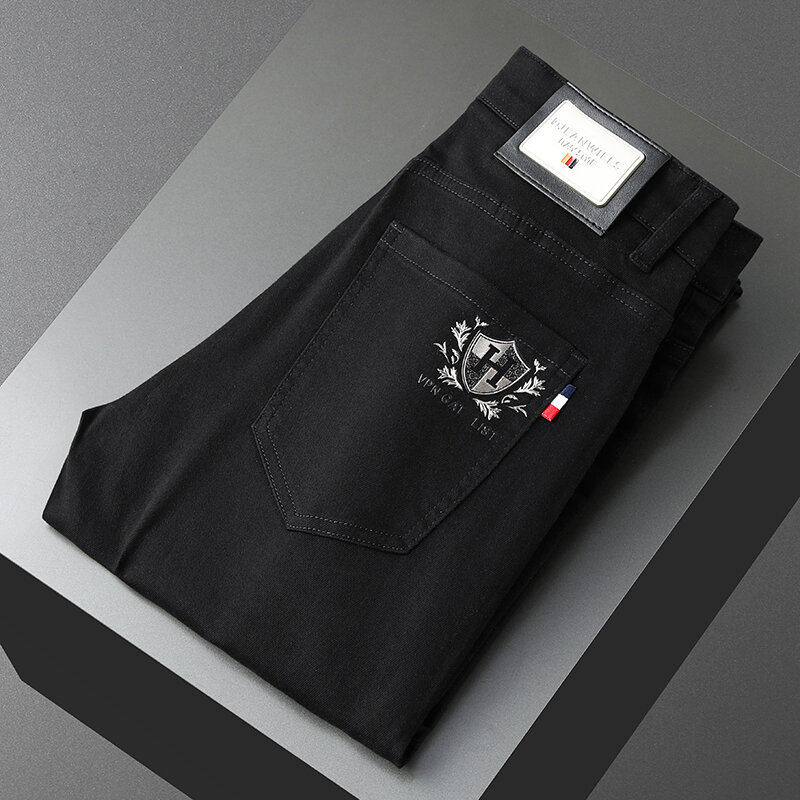 2024 lekki luksusowy trend dżinsy spodnie elastyczne, czarne z rytmem ulicznym małe proste, uniwersalne spodnie męskie