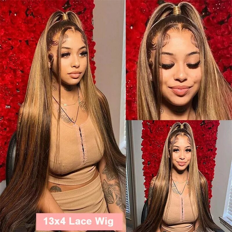 Highlight Straight 13x4 Lace Front Wig Human Hair Wigs For Women Lace Closure Wig Pre Plucked Bone Straight Colored Cheap Wigs