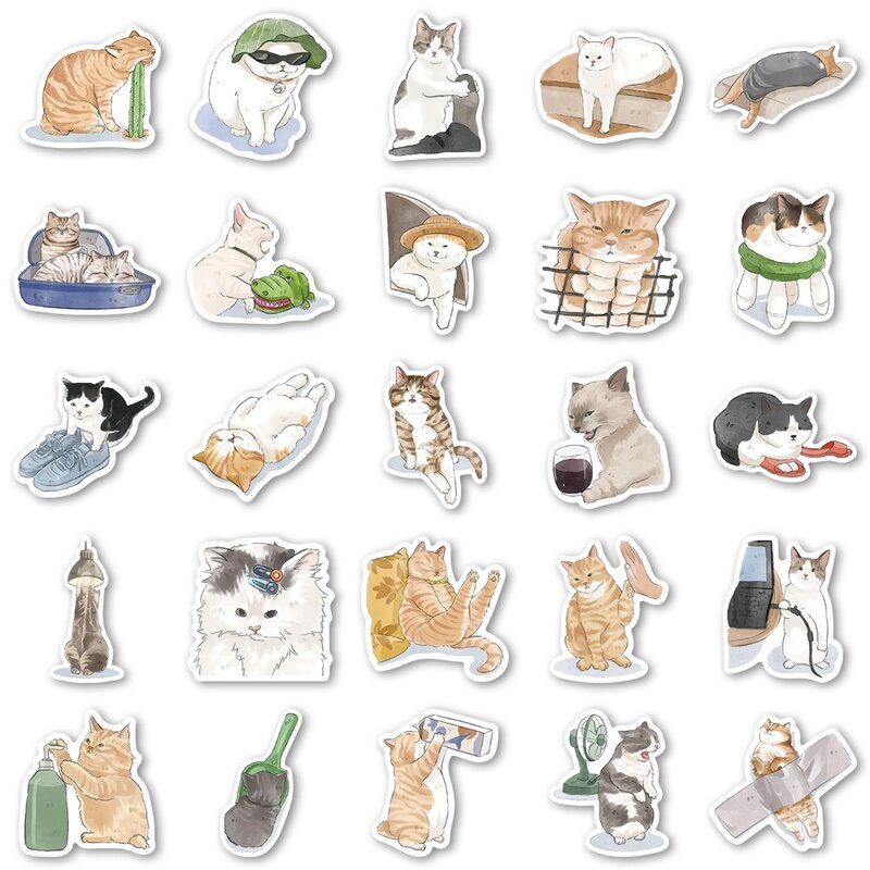 สติกเกอร์ไวนิลลายแมวการ์ตูน53ชิ้นสำหรับกีตาร์แล็ปท็อปกระเป๋าสเก็ตบอร์ดกระบอกน้ำ stiker Buku kliping โทรศัพท์แล็ปท็อป