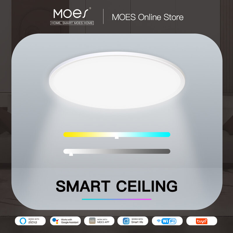 MOES-lámpara de techo inteligente, iluminación regulable, Ultra grande, ahorro de energía, Panel LED, Control remoto, funciona con Alexa y Google Home