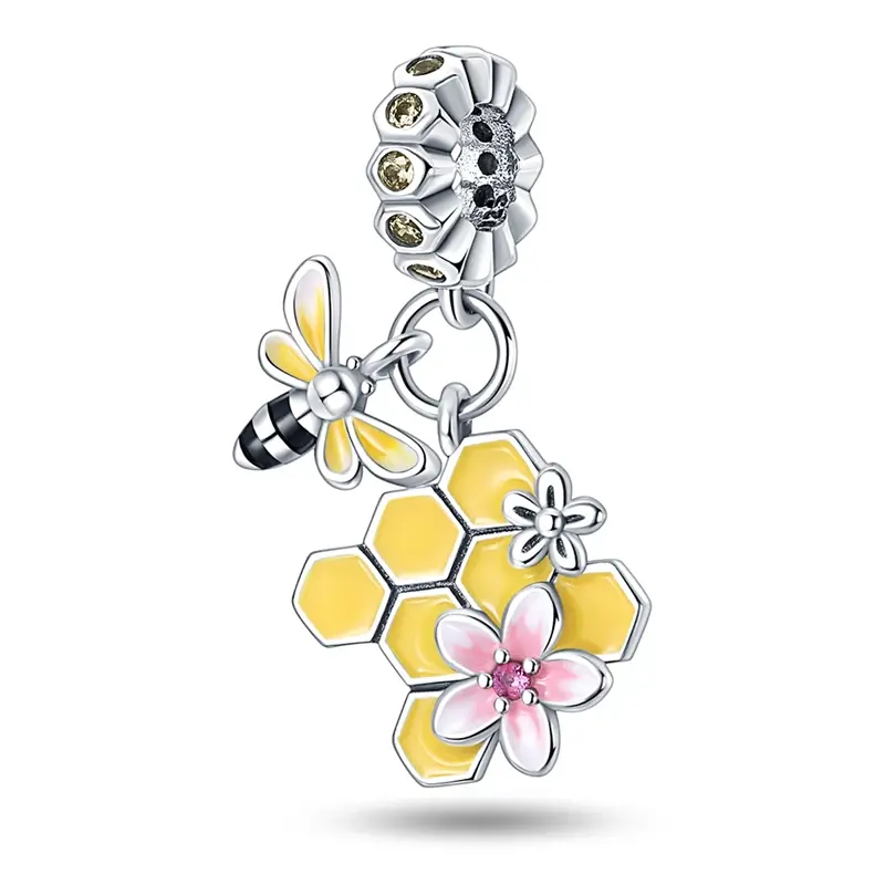 Abalorio de plata de ley 925 serie abeja delicada, colgante de abejorro, compatible con pulsera Pandora Original, brazalete, regalo artesanal