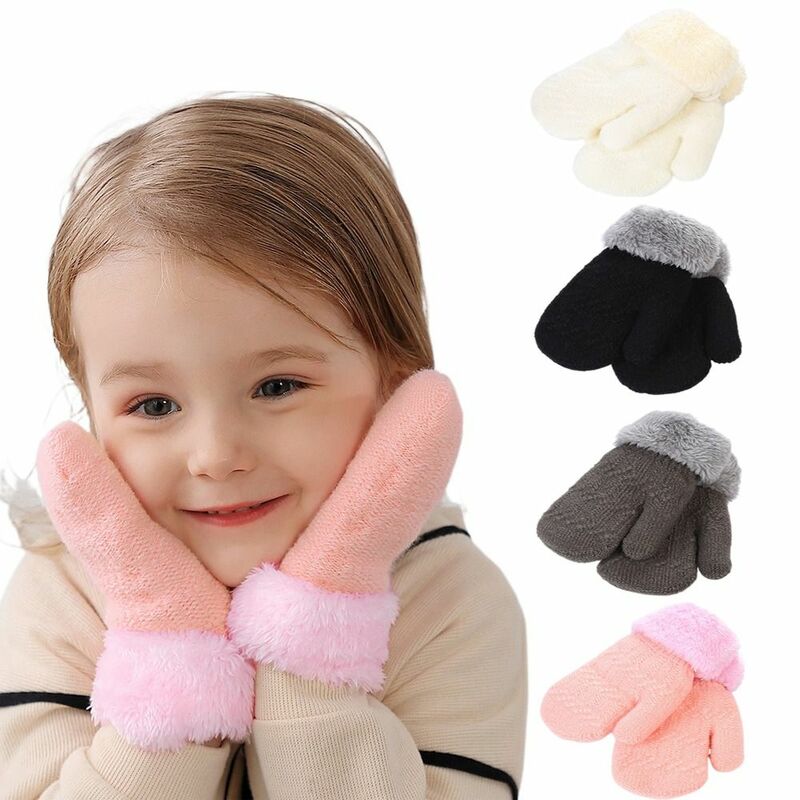 남아 및 여아용 양모 니트 장갑, 따뜻한 전체 손가락 장갑, 유아용 신제품, 가을 겨울