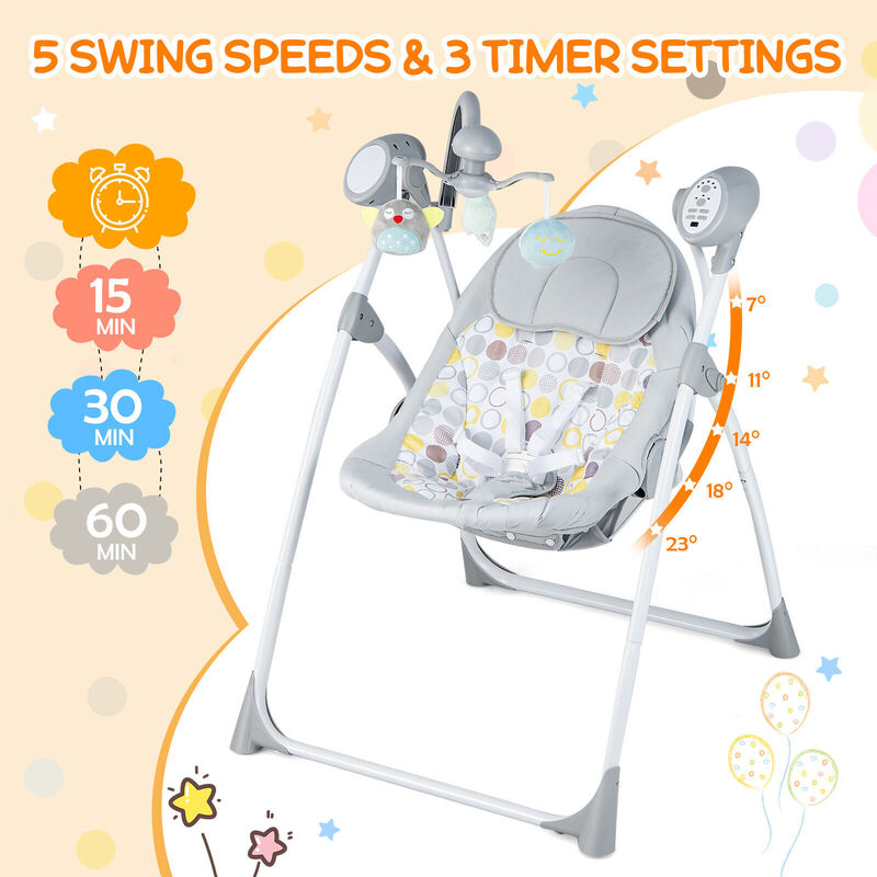 Babyjoy-mecedora eléctrica plegable para bebé, mecedora portátil con música y sonido, color gris
