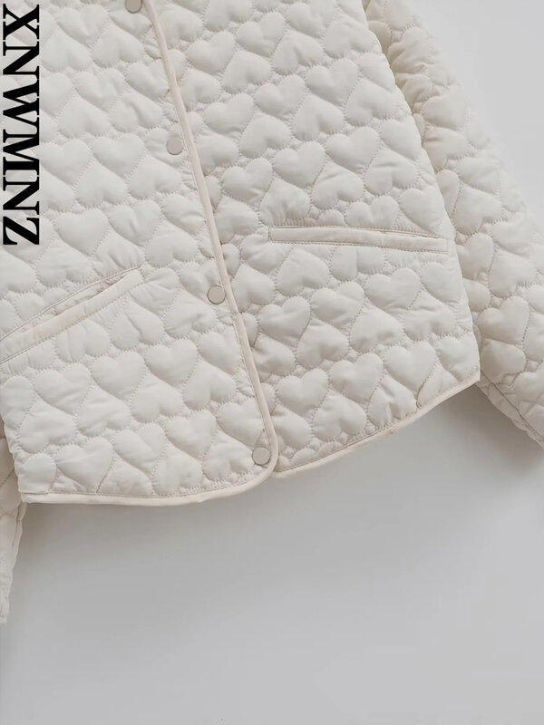 XNWMNZ-Chaqueta acolchada con corazón para mujer, abrigo versátil de bolsillo y manga larga con cuello redondo, moda de otoño e invierno, 2023