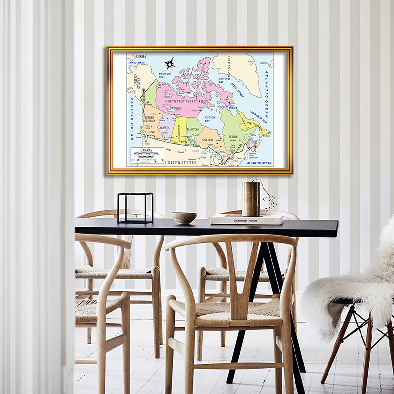 Карта канады 90*60 см, ретро плакаты, образовательные принты, настенные картины, Нетканая Картина на холсте, украшение для офиса и дома